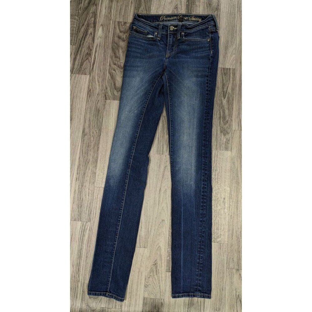 Gap Womens Size 0 / 25 R‎ Super Skinny Whiskered Premium Denim Blue Jeans